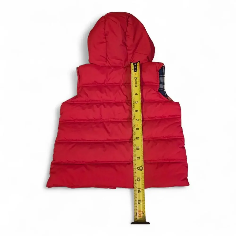 Baby Gap 2T Red Puffer Vest with Plaid Fleece Lining Zips and Real Pockets
